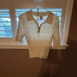 a new day Cream Short Sleeve Ribbed Polo Top